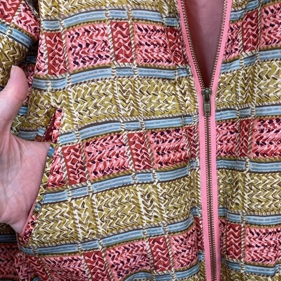 Vintage 90s 100% Silk Windbreaker Pink and Tan Boho print size XL - Picture 4 of 8